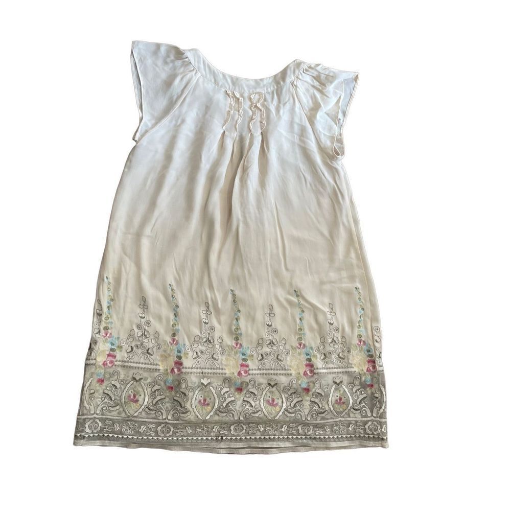 Emoressions Style Women’s Cream embroidered shift dress 100% silk size 4 - Picture 2 of 11